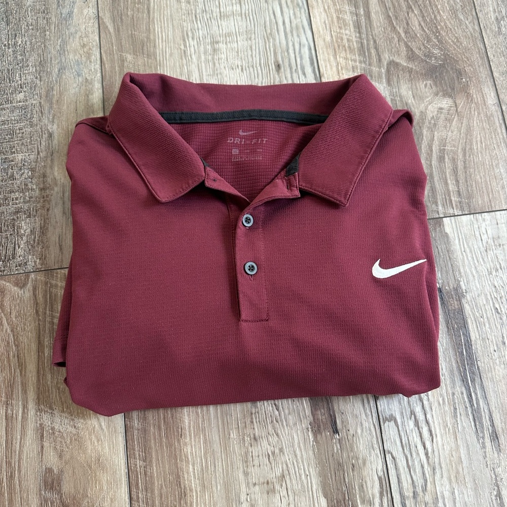 Nike Maroon Polo Shirt Performance Fabric Short Sleeves